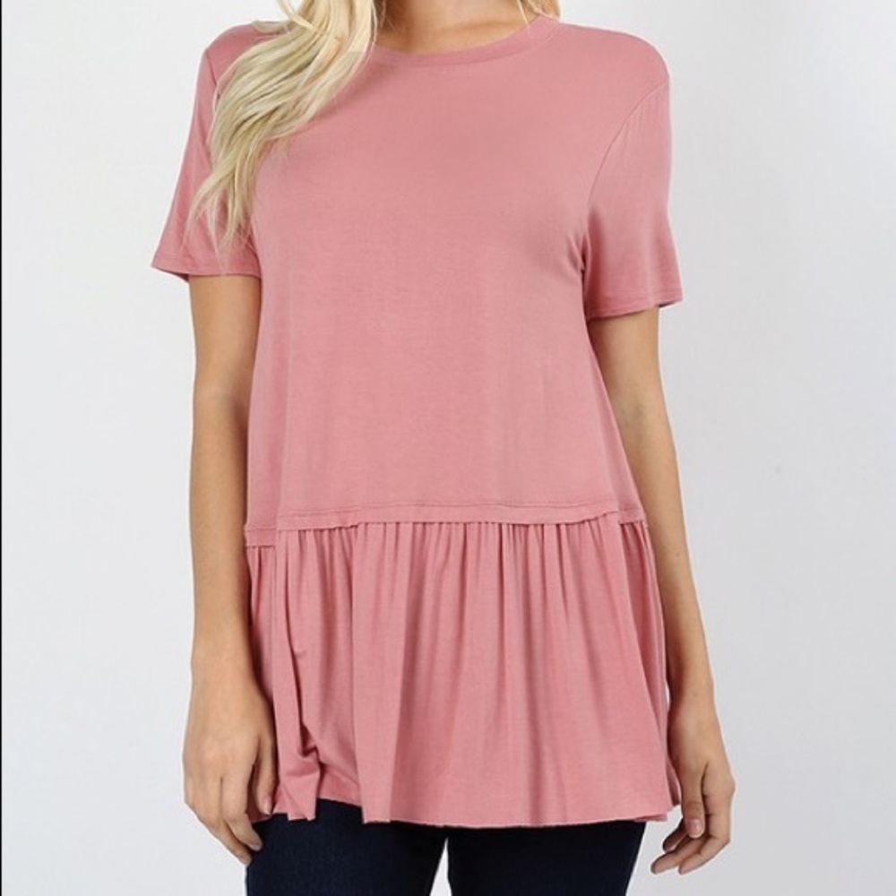 Dusty Rose Ruffle Bottom Tunic Dress